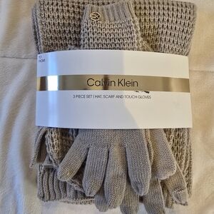 Calvin Klein Taupe Knit Accessory Set